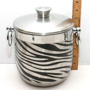 Oggi 18/0 Ice Bucket With Lid Nice Pre Owned Zebra Type Stripes Double Handles